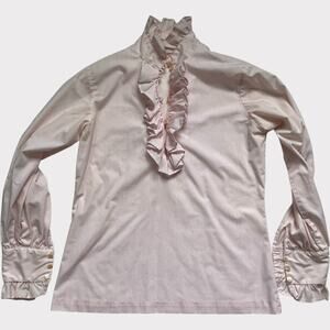 VTG Mardi Modes Victorian Blouse 70s 1970s Light Pink Long Sleeves Size Medium